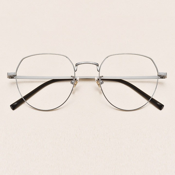 Yimaruili Unisex Full Rim Round Titanium Frame Eyeglasses 1901 Full Rim Yimaruili Eyeglasses Silver  