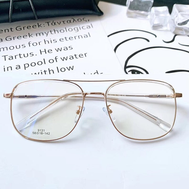 Unisex Full Rim Double Bridge Square Frame Eyeglasses Scd870 Full Rim Bclear C18 Transparent gold  