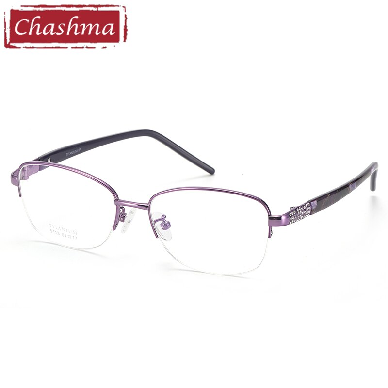 Women's Oval Titanium Frame Jewelled Eyeglasses 9113 Frame Chashma Purple  