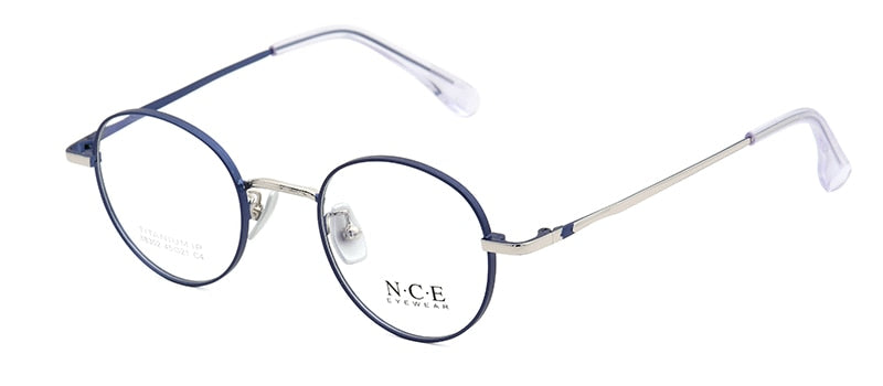 Bclear Unisex Eyeglasses Pure Titanium Round Small Full Rim Sc88302 Full Rim Bclear blue silver  