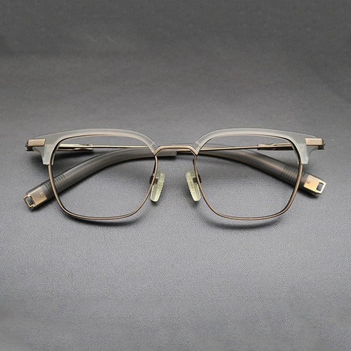 Gatenac Unisex Full Rim Square Titanium Acetate Frame Eyeglasses Gxyj669 Full Rim Gatenac Gray  
