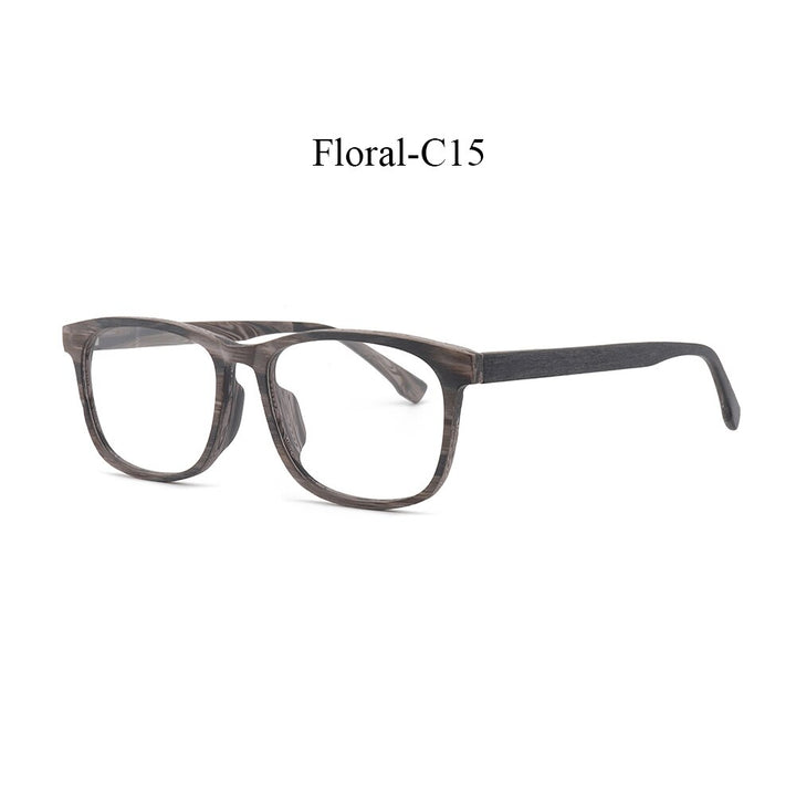 Hdcrafter Men's Full Rim Square Metal Wood Frame Eyeglasses P1689 Full Rim Hdcrafter Eyeglasses C15  