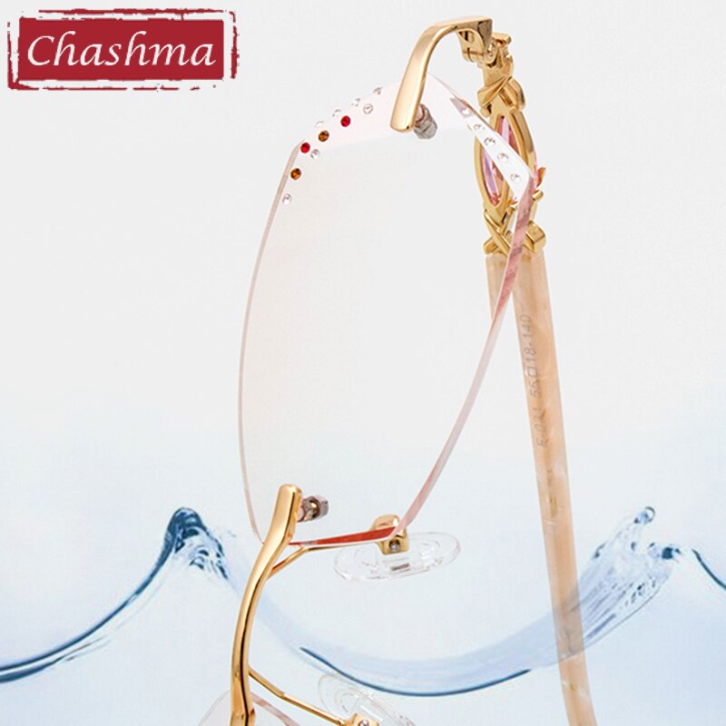 Women's Rimless Diamond Cut Alloy Frame Tinted Lens Eyeglasses 016 Rimless Chashma   