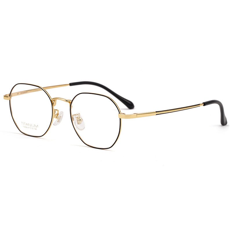 Hotochki Unisex Full Rim Polygon Beta Titanium Eyeglasses T3956 Full Rim Hotochki Black Gold  