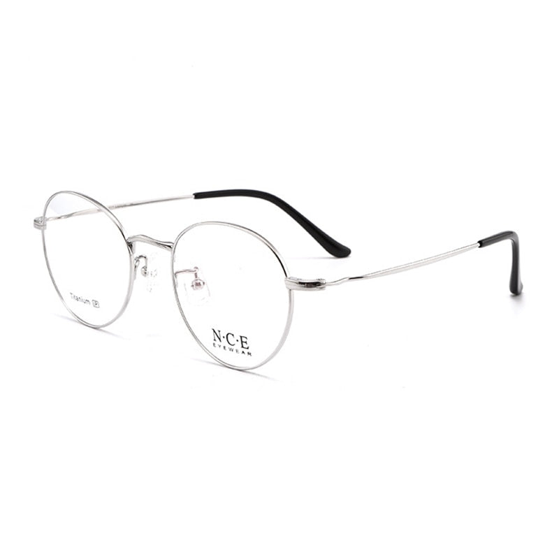Unisex Full Rim Round Titanium Frame Eyeglasses Sc8297 Full Rim Bclear silver  