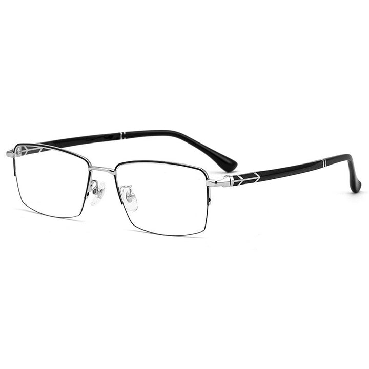 KatKani Men's Semi Rim Alloy Square Frame Eyeglasses 8253 Semi Rim KatKani Eyeglasses Black Silver  