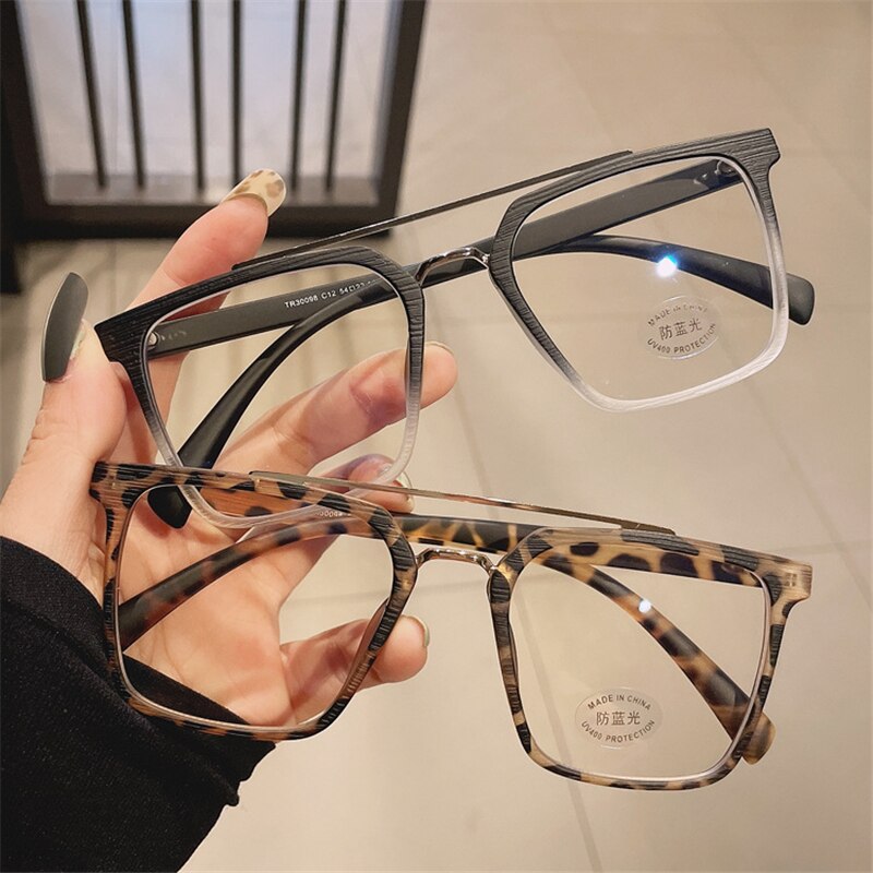 Cubojue Unisex Full Rim Square Tr 90 Titanium Double Bridge Reading Glasses 30098 Reading Glasses Cubojue   