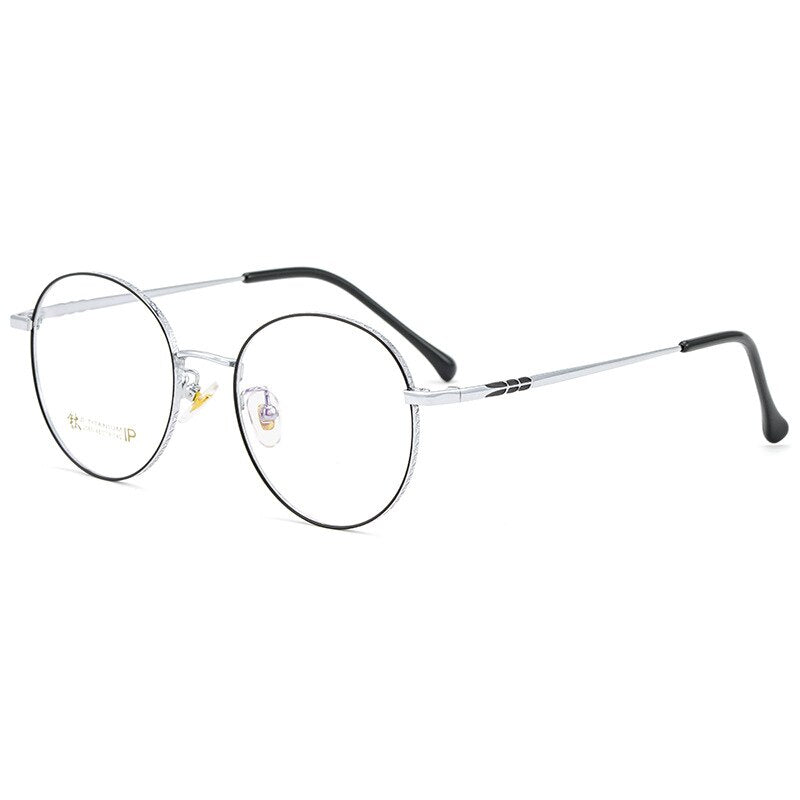 KatKani Unisex Full Rim Round Titanium Frame Eyeglasses 2065 Full Rim KatKani Eyeglasses Black Silver  