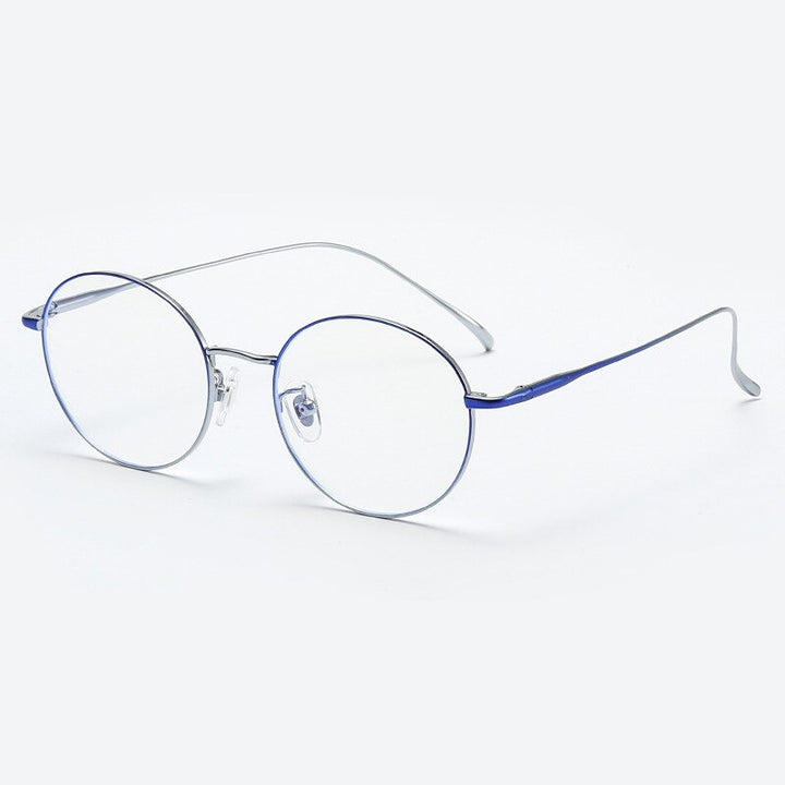 Aissuarvey Titanium Round Full Rim Frame Unisex Eyeglasses Full Rim Aissuarvey Eyeglasses Blue silver  