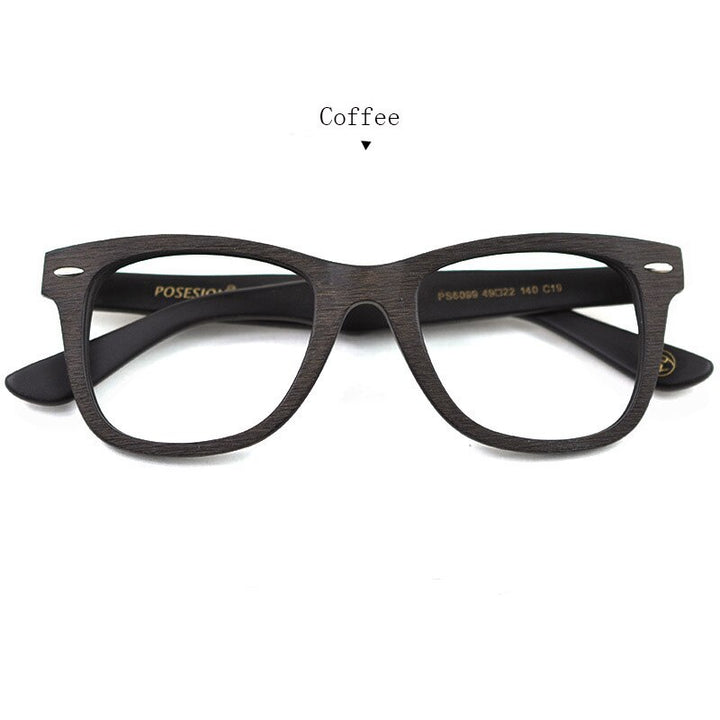 Hdcrafter Men's Full Rim Round Square Handcrafted Wood Frame Eyeglasses Ps6099 Full Rim Hdcrafter Eyeglasses Coffee  