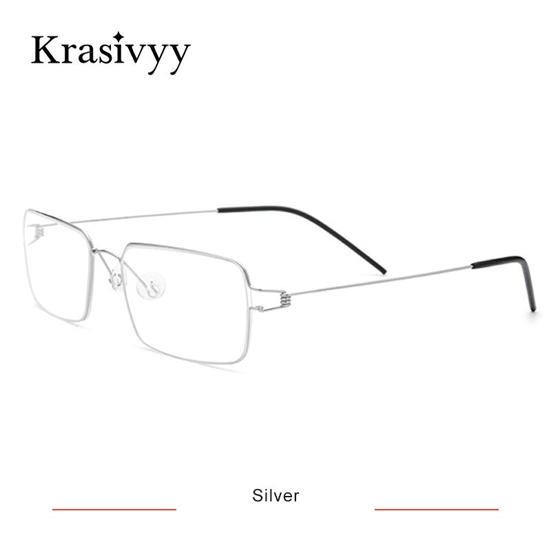 Krasivyy Men's Full Rim Square Screwless Titanium Alloy Eyeglasses Kr68606 Full Rim Krasivyy Silver  