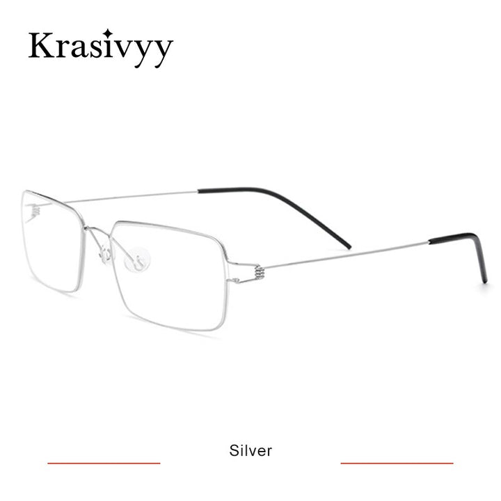 Krasivyy Men's Full Rim Square Screwless Titanium Alloy Eyeglasses Kr68606 Full Rim Krasivyy Silver  