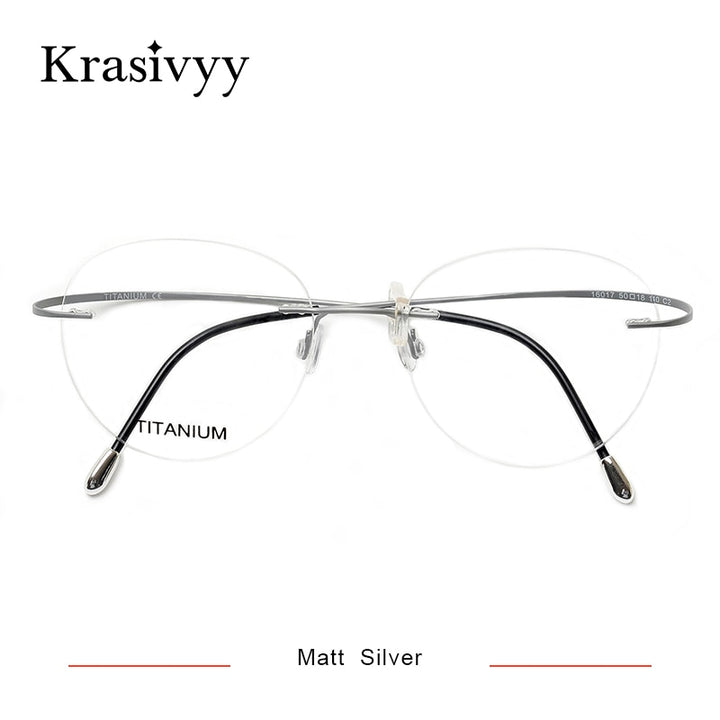 Krasivyy Unisex Rimless Round Titanium Eyeglasses Kr16017 Rimless Krasivyy Matt Silver  