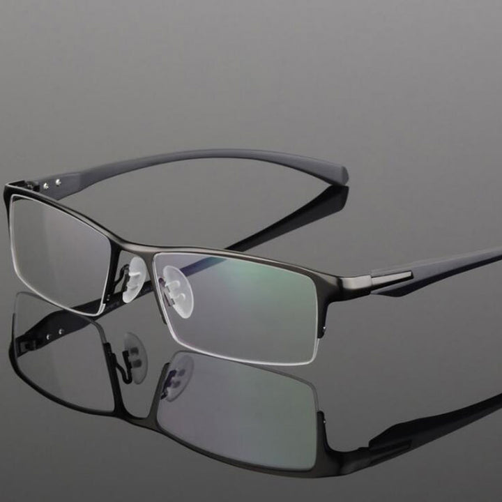 Hotochki Men's Semi Rim IP Electronic Plated Alloy Frame Eyeglasses 9065 Semi Rim Hotochki gray  