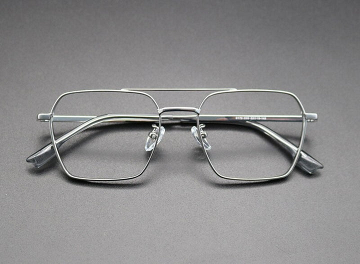 Aissuarvey Titanium Full Rim Double Bridge Frame Men's Eyeglasses Full Rim Aissuarvey Eyeglasses Silver CN 