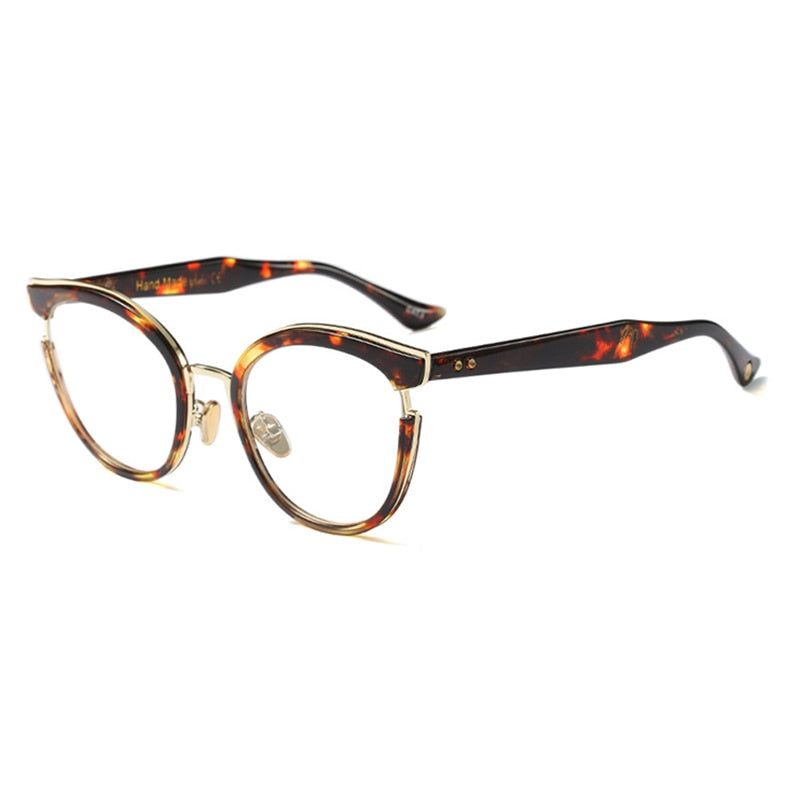 Hotony Women's Full Rim Round Cat Eye Acetate Frame Eyeglasses 97551 Full Rim Hotony Leopard  