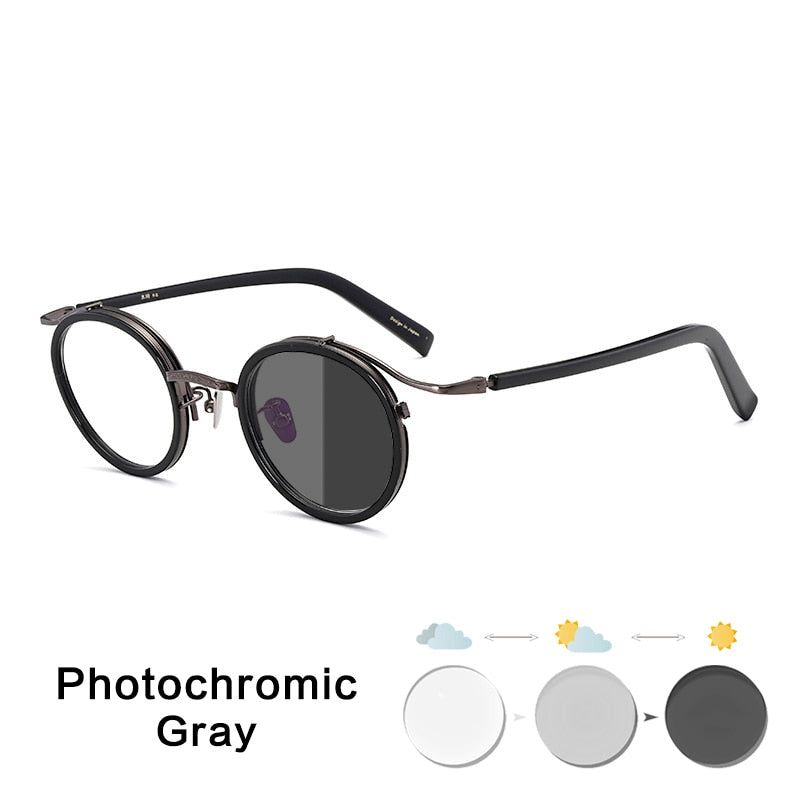 Gatenac Unisex Full Rim Round Acetate Alloy Frame Eyeglasses Gxj37 Full Rim Gatenac Black Photochromic  