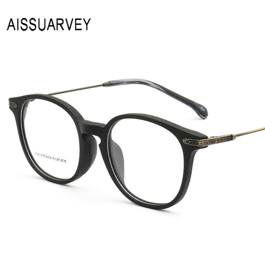Aissuarvey Wooden Full Rim Frame Men's Round Eyeglasses D6616 Full Rim Aissuarvey Eyeglasses Default Title  