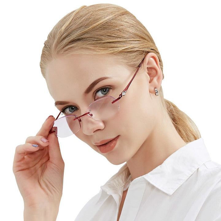 Women's  Reading Glasses Purple Resin Lenses Rimless Frame Reading Glasses Brightzone   