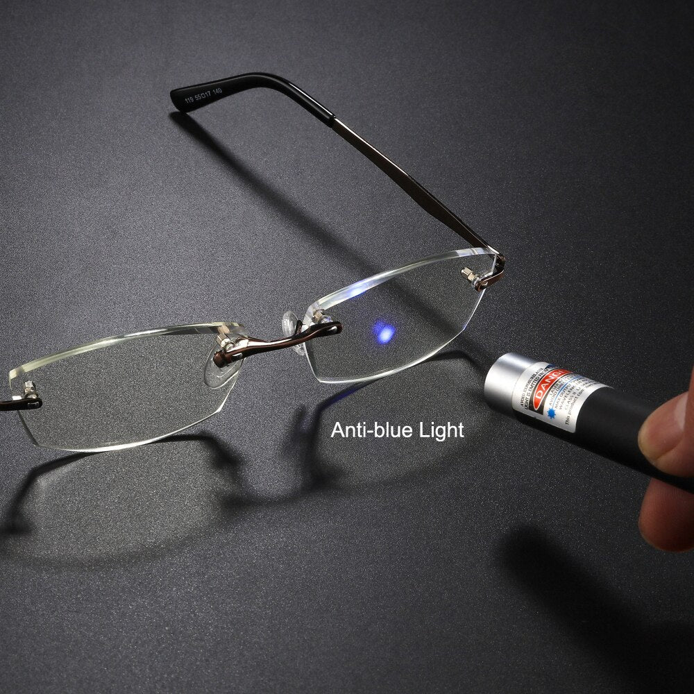Unisex Rimless Titanium Alloy Frame Anti Blue Light Reading Glasses Reading Glasses Brightzone   