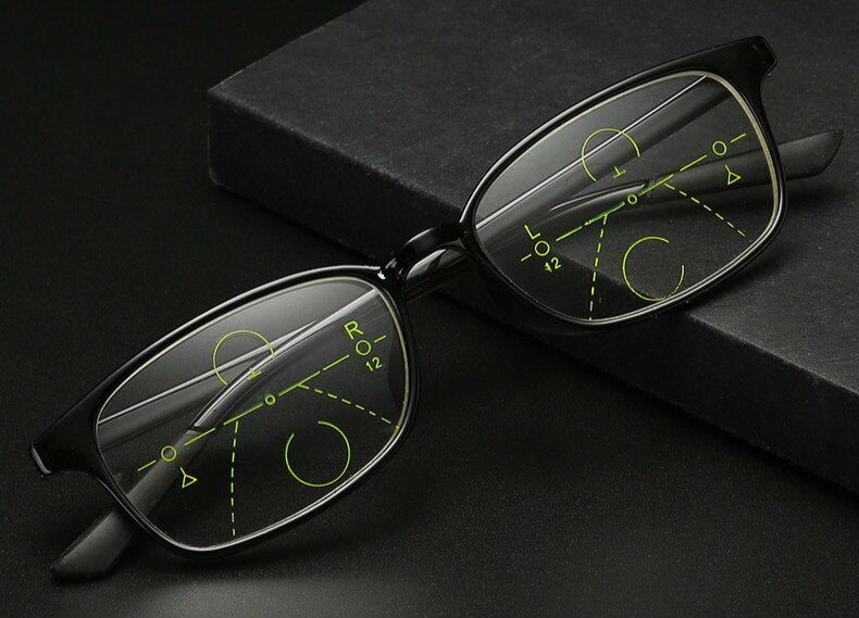 Unisex TR90 Full Rim Progressive Lenses Reading Glasses Plastic Titanium Frame 100-300 Reading Glasses Brightzone up 0 down 100 Bright black 
