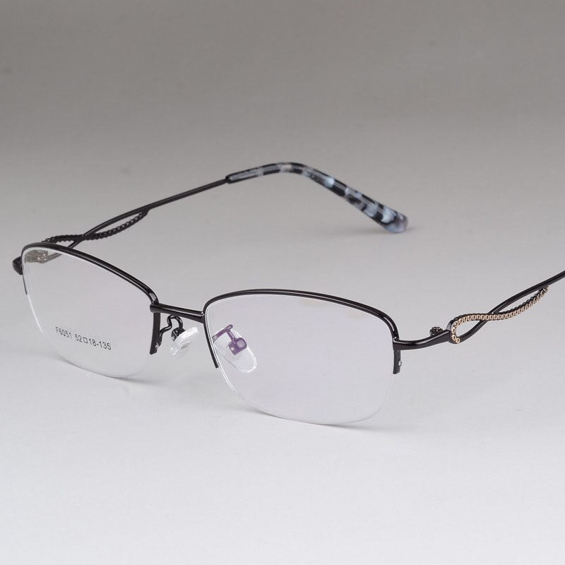 Women's Half Rim Alloy Frame Eyeglasses F6051 Semi Rim Bclear black  