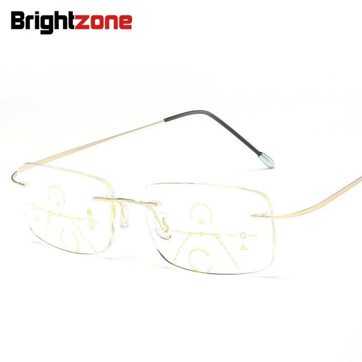 Unisex Alloy Frame Rimless Hingeless Reading Glasses Presbyopic Progressive Lenses 100-300 Reading Glasses Brightzone 100 Gold 