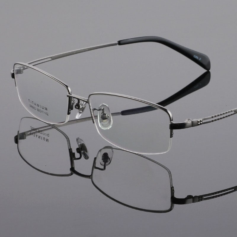 Men's Half Rim Titanium Frame Eyeglasses Lr8953 Semi Rim Bclear gray  