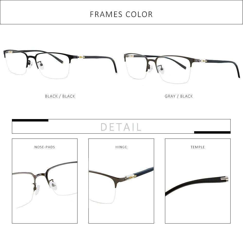 Men's Metal TR90 Half Rim Eyeglasses Geometric Frame Bo2660032 Semi Rim Bolluzzy   