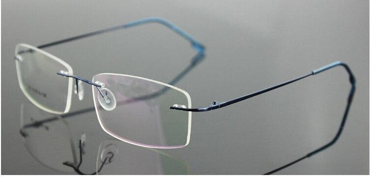 Chashma Ottica Unisex Rimless Rectangle Titanium Alloy Eyeglasses 763 Rimless Chashma Ottica Blue  