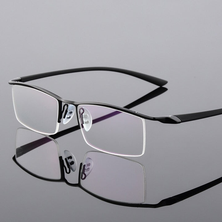Reven Jate Browline Half Rim Metal Glasses Frame For Men Eyeglasses Eyewear Spectacles P8190 Semi Rim Reven Jate Black  