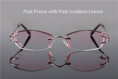 Women's Eyeglasses Diamond Trimmed Rimless Titanium 1006 Rimless Chashma Pink  