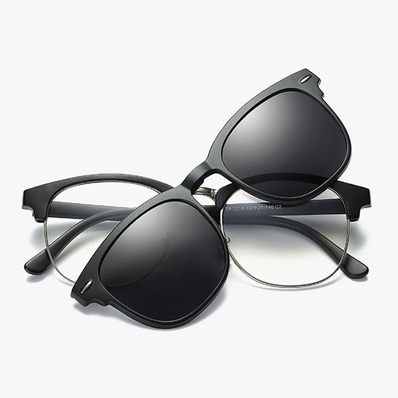 Reven Jate 2218 Plastic Polarized Sunglasses Frame With Magnetic Super Light Mirror Coating Polarize Sunwear Clip-Ons Sunglasses Reven Jate Black  
