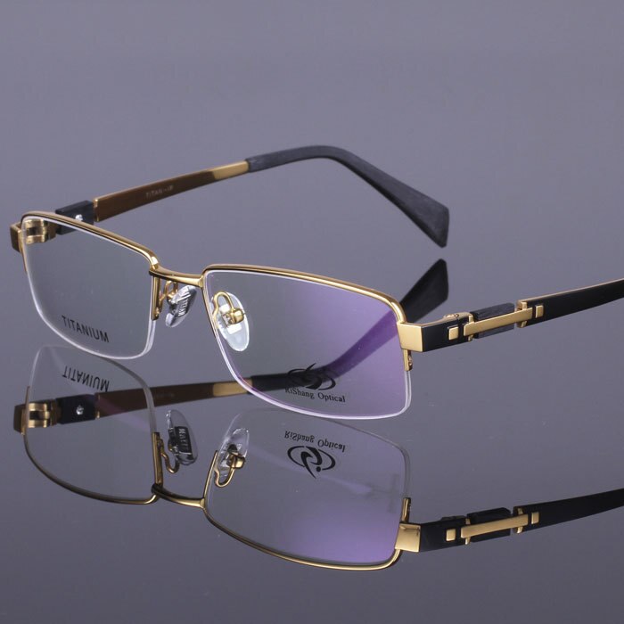 Men's Eyeglasses Pure Titanium Big Size Half Rim 8001 Semi Rim Brightzone Golden  