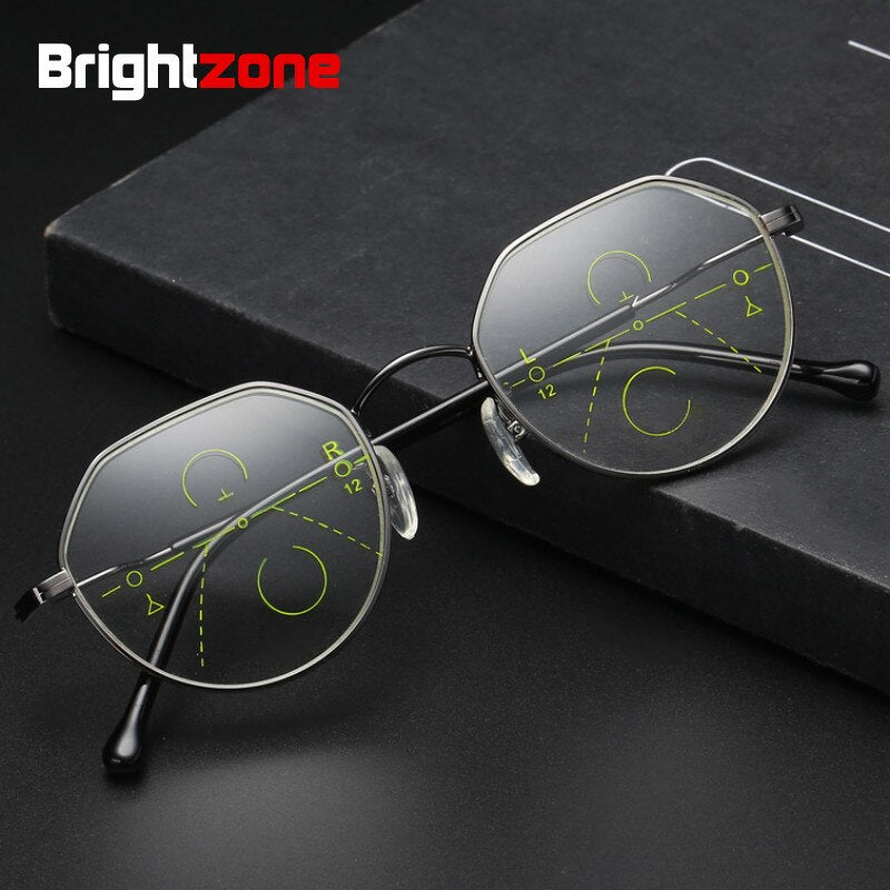Unisex Progressive Presbyopic Progressive Reading Glasses Geometric Alloy Frame Reading Glasses Brightzone   