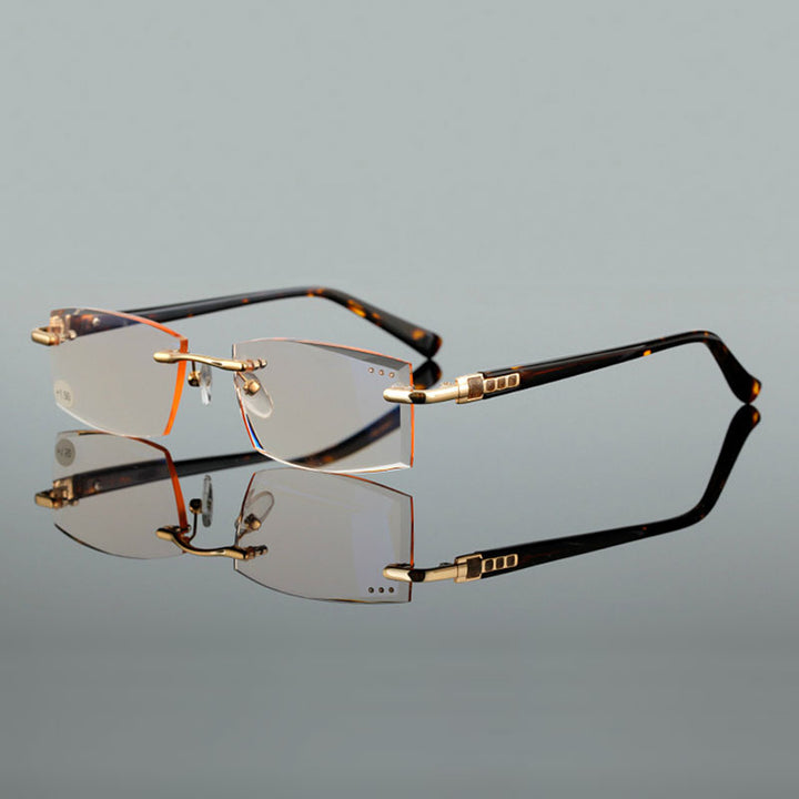 Hotochki Men's Rimless Square Frame Reading Glasses Tinted Lenses Cr802 Reading Glasses Hotochki   