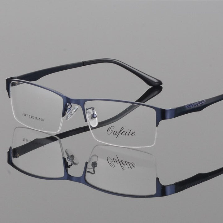 Men's Eyeglasses Square Alloy Semi Rim S7047 Frame Bclear Blue  