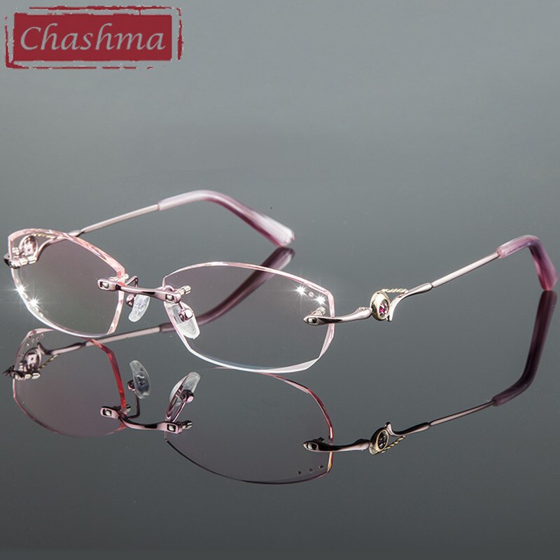 Chashma Ottica Women's Rimless Square Oval Titanium Eyeglasses 8007 Tinted Lenses Rimless Chashma Ottica   