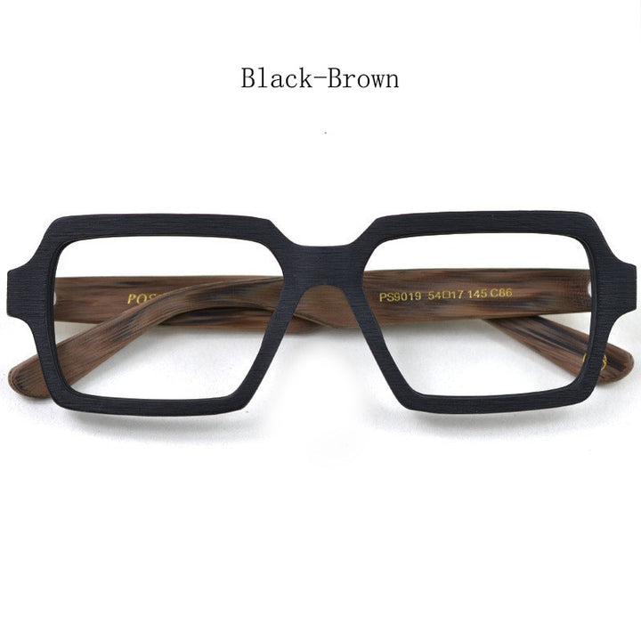 Hdcrafter Unisex Full Rim Oversized Square Wood Acetate Frame Eyeglasses Ps9019 Full Rim Hdcrafter Eyeglasses Wood black and brown  