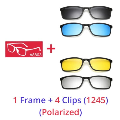 Ralferty Polarized Sunglasses Men Women 5 In 1 Magnetic Clip On Glasses Tr90 Eyewear Frames Eyeglass 8803 Clip On Sunglasses Ralferty 1 Frame 4 Clips 1245 Matt Black Frame 