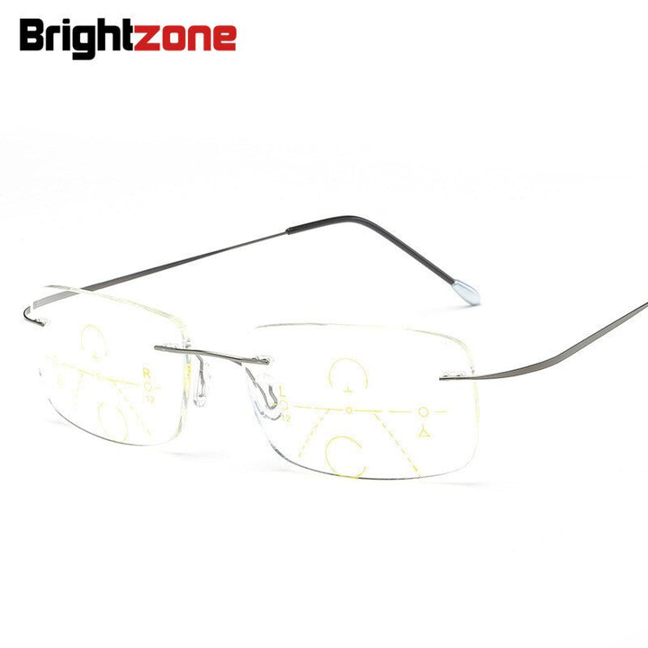 Unisex Alloy Frame Rimless Hingeless Reading Glasses Presbyopic Progressive Lenses 100-300 Reading Glasses Brightzone 100 Matte gun 