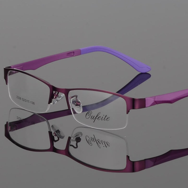 Unisex Half Rim Alloy Frame Eyeglasses 2329 Semi Rim Bclear Purple  