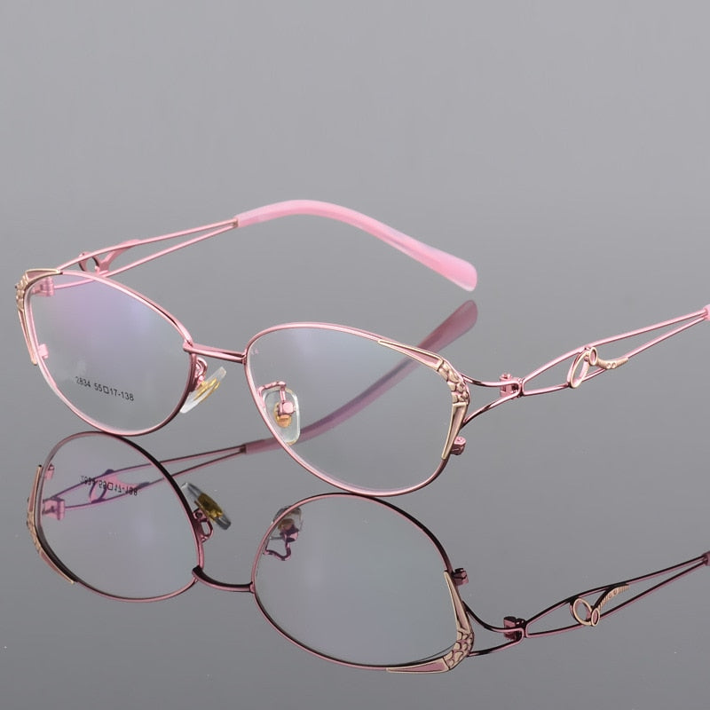 Women's Full Rim Eyeglasses Alloy Frame S2834 Full Rim Bclear Pink  