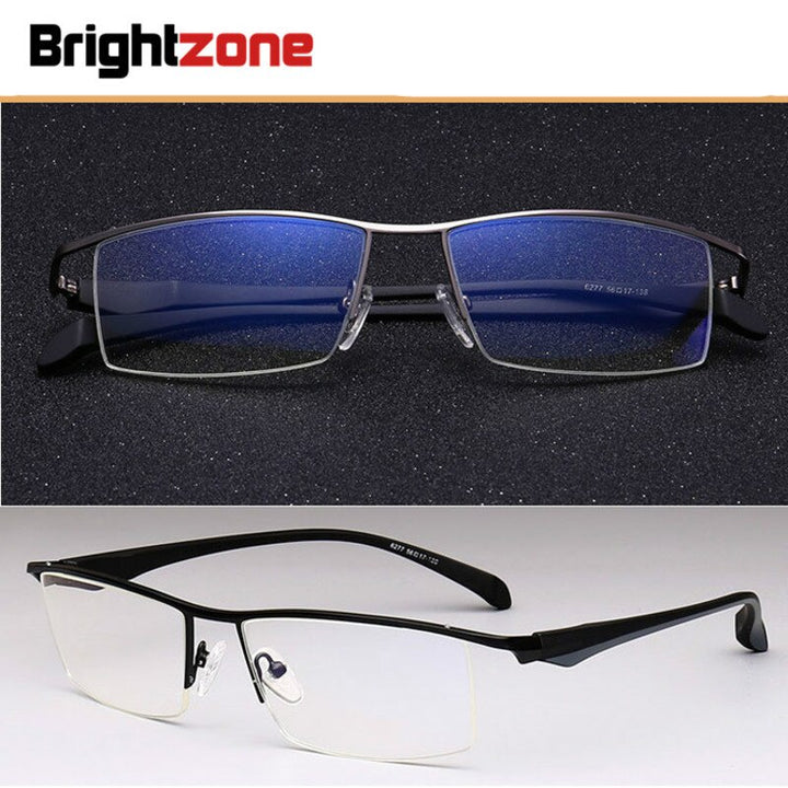 Men's Anti Blue Light Half Rim Eyeglasses Titanium Acetate Frames Semi Rim Brightzone   