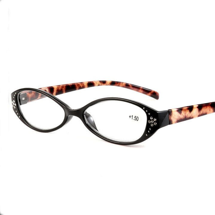Unisex Reading Glasses Leopard Eyeglasses Diamonds Cr39 Reading Glasses Brightzone +100 Black 