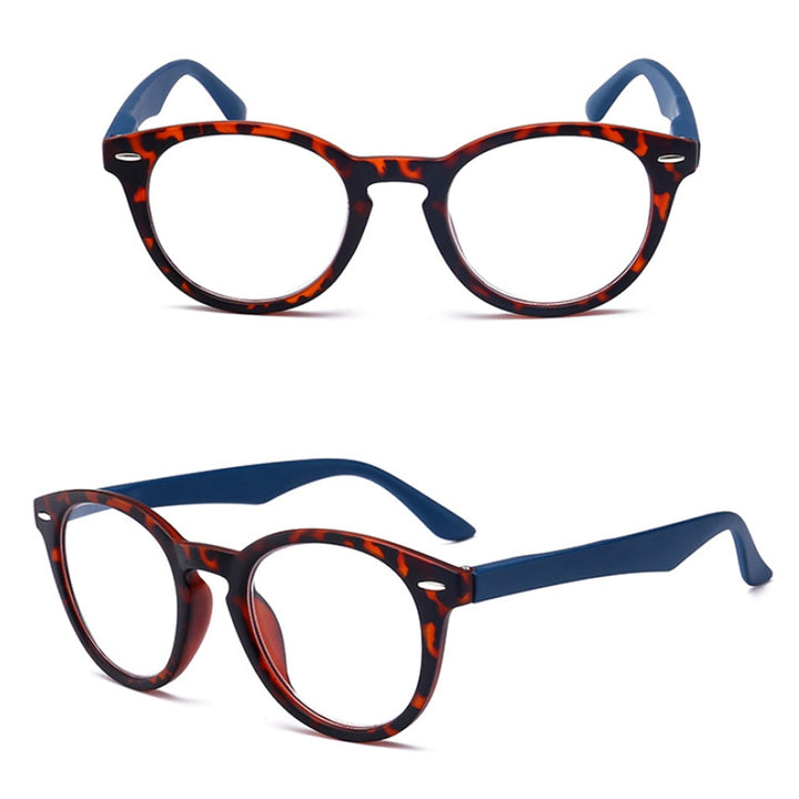 Unisex Reading Glasses Round Glass Leopard Frame Eyeglasses Spring Hing Diopter +1 2 3 4 Reading Glasses ModFans Blue +100 