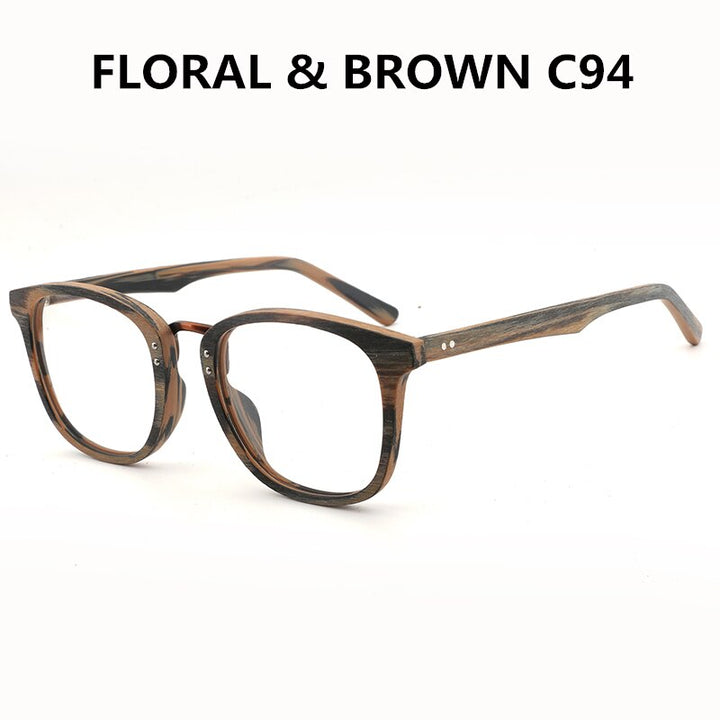 Hdcrafter Unisex Full Rim Round Square Wood Metal Frame Eyeglasses Hb029 Full Rim Hdcrafter Eyeglasses floral brown C94  
