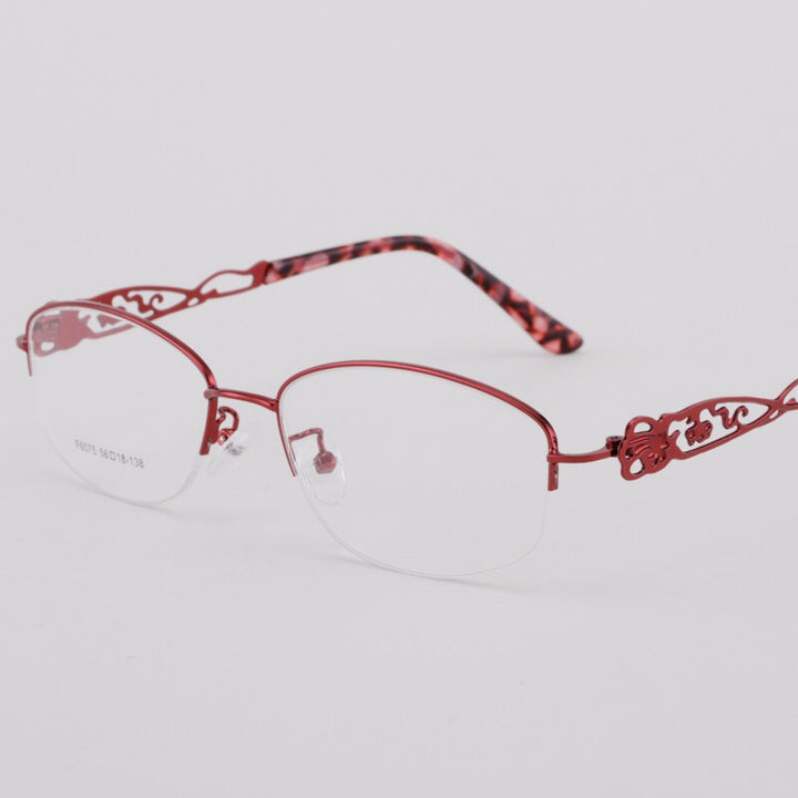 Women's Half Rim Hollow Alloy Frame Eyeglasses 6075 Semi Rim Bclear   