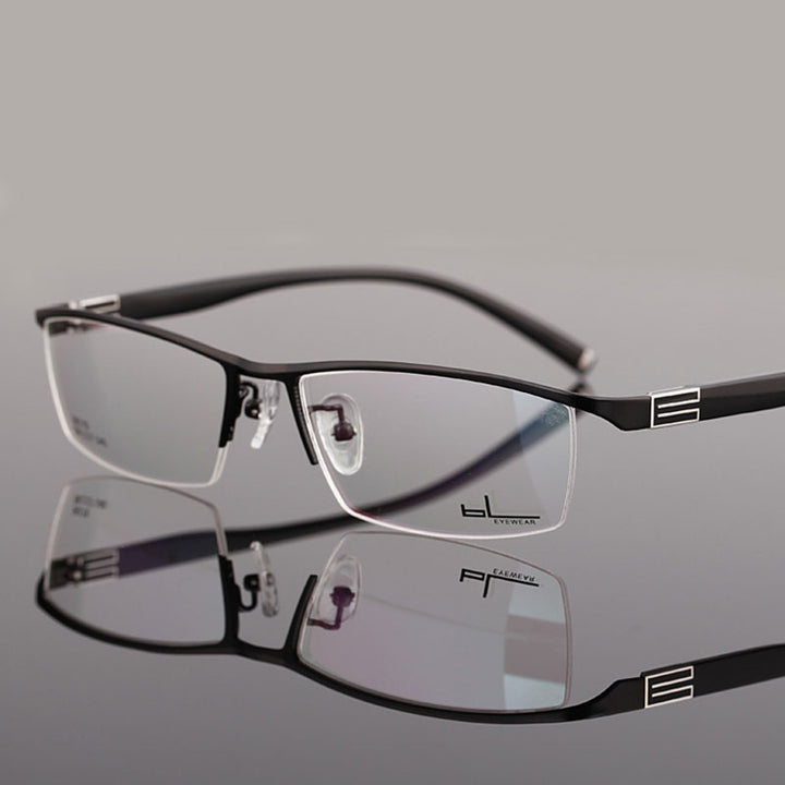 Reven Jate Men's Semi Rim Rectangle Titanium Alloy Eyeglasses 56170 Frames Reven Jate C1  