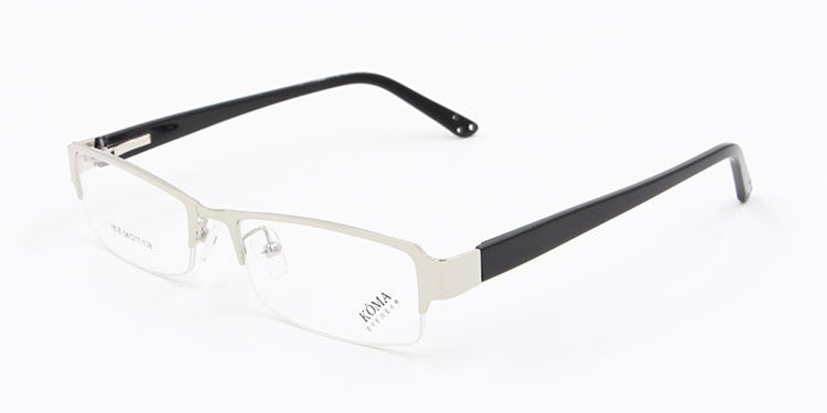Men's Half Rim Acetate Alloy Frame Eyeglasses Spring Hinge N1816 Semi Rim Bclear Silver  